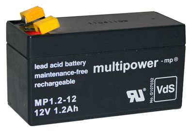 Multipower - MP1.2-12 - 12 Volt 1200mAh Pb - Blei-Akku MP1,2-12 (VdS) AGM, Standar