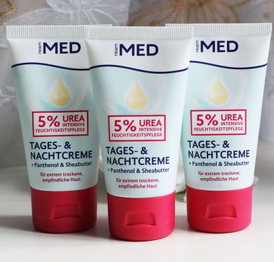 3x50ml REAM MED Gesicht Tages / Nachcreme Untensive Feuchtigkeitspflege 5%Urea