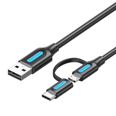 Kabel 2in1 USB 2.0 auf USB-C/Micro USB - USB-Adapter-Kabel 1m (schwarz)