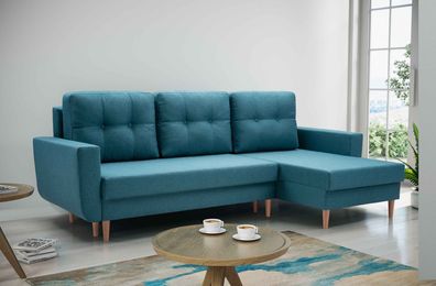 FURNIX Ecksofa NEONIL in L-Form Schlaffunktion Bettkasten MO85 Marineblau