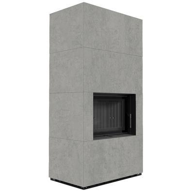 Kaminbausatz FLOKI BOX 8 kW Ø 160 Quarzsinter Cemento GRIGIO Bocciardata schwarz