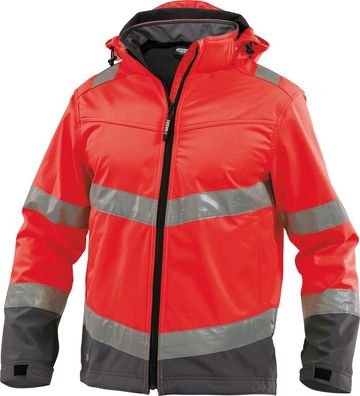 Dassy Warnschutz Softshell-Jacke Malaga PES74 Neonrot/Zementgrau