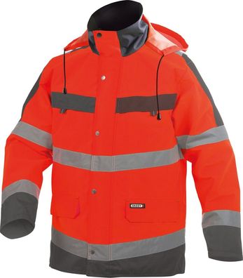 Dassy Warnschutz Regen-Parka Atlantis PES70 Neonrot/Zementgrau