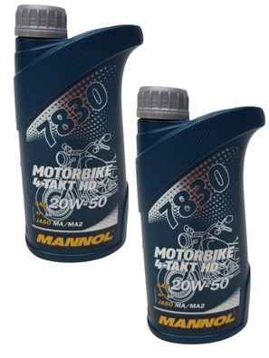 2x1 Liter MANNOL 20W-50 Motorrad/ Quad Motoröl Öl JASO MA MA2 API SL Motorradöl