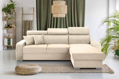 FURNIX Ecksofa Frusccio in L-Form Schlaffunktion Bettkasten PS2 Beige