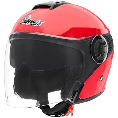 Germot Motorrad Helm GM 660 Jethelm mit integriertem Sonnenvisier Red