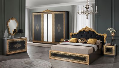 Barock Schlafzimmer Giulia in Schwarz/Gold Hochglanz 6-Teilig