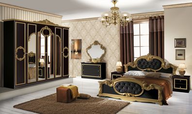 Schlafzimmer Set Barokko in Schwarz/Gold 4-Teilig