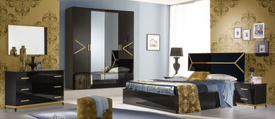 Schlafzimmer-Set Eleganza 6-Teilig in Schwarz/Gold Hochglanz