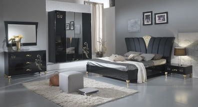 Schlafzimmer-Set Soffi 6-Teilig in Schwarz/Gold Hochglanz