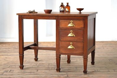 Schreibtisch Antik Teak Holz Uhrmacher Schmuck Klein Vintage Alt Bürotisch Loft