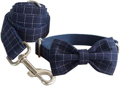 Blau kariertes Katzen-Hundehalsband mit Fliege â€? Haustier-Fliege-Halsband, Hundekra