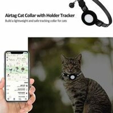 MINE Reflektierendes Airtag-Katzenhalsband mit GPS-Halterung, Sicherheitsschnalle und