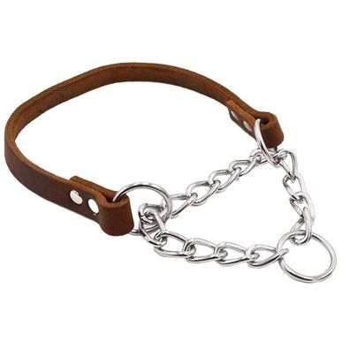 Halsbänder fér Hunde, Leder-Trainingshundehalsband, Edelstahlkette, Anti-Flucht-Kein