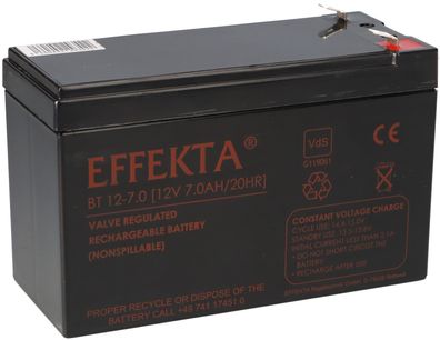 Effekta BT 12-7 VdS Blei-Vlies Akku AGM VRLA 12V 7Ah