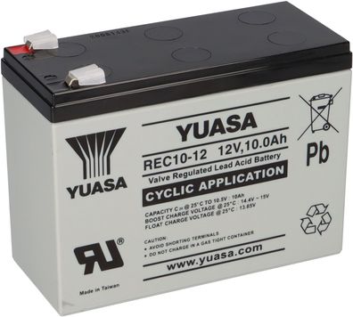 Yuasa Blei-Akku REC10-12 Pb 12V / 10Ah Zyklenfest, Faston 6,3 mm