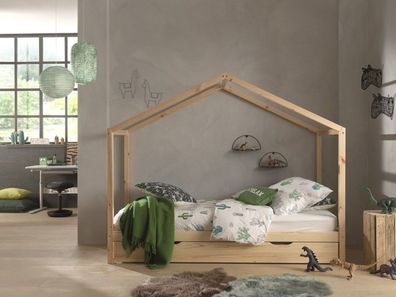 Vipack: Hausbett + Bettschublade - Spielbett Kinderbett Jugendbett Kiefer natur