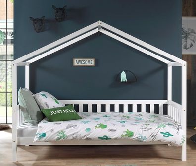 Vipack: Hausbett 90 x 200 - Spielbett Kinderbett Jugendbett - Kiefer massiv Weiß