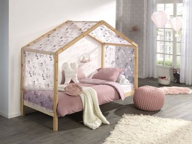 Vipack: Hausbett + Textilhimmel - Spielbett Kinderbett Jugendbett Kiefer natur