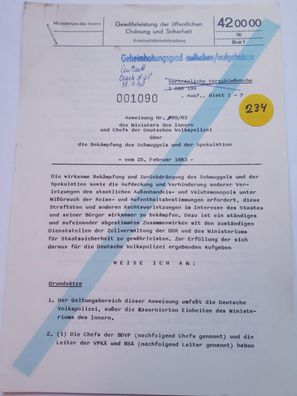 DDR MdI Anweisung Nr.99/83 Die Bekämpfung des Schmuggels und der Spekulation