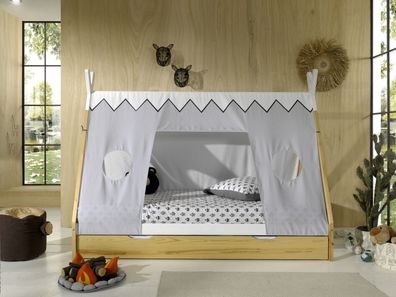 Tipi Bett mit Textilzeltdach+Lattenrost+Bettschublade- 90x200 Kinderbett Zelt