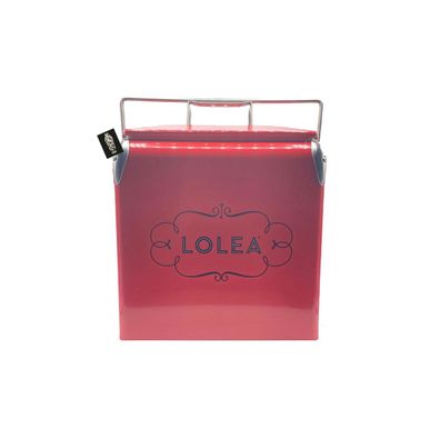 Lolea Kühler Kühlbox Termobehälter Kühltasche aus Metall Retro Rot Breite: ca