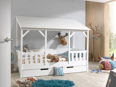 Vipack: Hausbett 90x200 + Bettschublade - Spielbett Kinderbett Jugendbett - Weiß