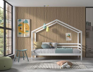 Hausbett Kinderbett 90x200 Kindermöbel Lattenrost Spielbett Weiss Rausfallschutz