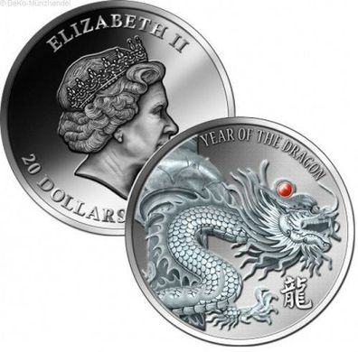 Fiji 20 Dollars 2 Oz Silbermünze roter Drache ( Red Dragon ) 2012