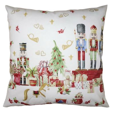 Clayre & Eef Kissenbezug 45x45 cm Rot Weiß Polyester Nussknacker (Gr. 45x45 cm)
