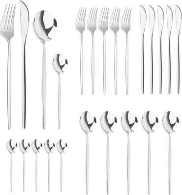 24 Stück Edelstahl Besteck Set 6 Personen Besteckset Cutlery Spiegelpoliert