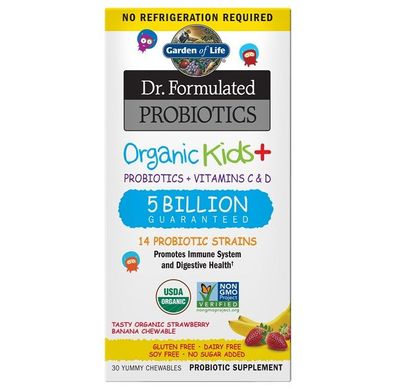 Dr. Formulated Probiotics Organic Kids+, Strawberry Banana - 30 chewables