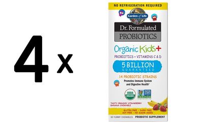 4 x Dr. Formulated Probiotics Organic Kids+, Strawberry Banana - 30 chewables