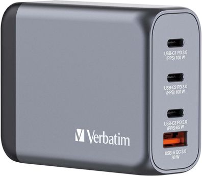 Verbatim GaN Charger 100 W, 4 Ports USB-C Ladegerät, Power Adapter mit 3 x USB-C