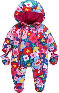 Baby Winter Overall Mit Kapuze Schneeanzüg mit Handschuhen und Füßlinge