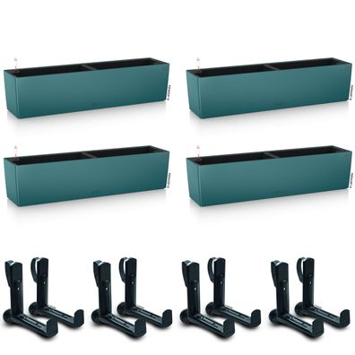 4er + 8 Set LECHUZA® Blumenkasten Balconera Color 80 Petrolblau All-in-One