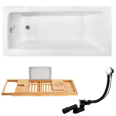 Badewanne Rechteck 100x70 TALIA + Bambus Ablage + Ablaufgarnitur + Füße GRATIS !