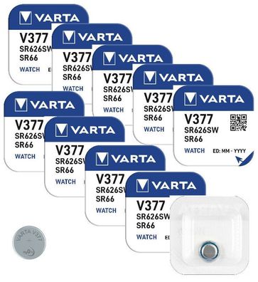 10x VARTA Uhrenbatterie V377 für Armbanduhr Knopfzelle SR626 / 377 / LR 626 AG4