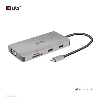 Club 3D CSV-1594 Club3D USB-9-in1-HUB USB-C > HDMI/VGA/2xUSB/USB-C/RJ45/SD retail