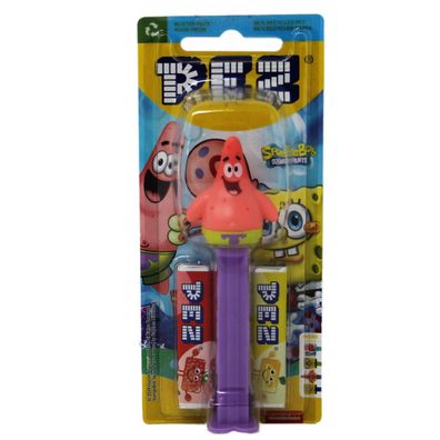 PEZ Patrick Figur mit lila Spender 2 Päckchen süßen Bonbons 17g