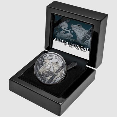 Silbermünze Rotaugenlaubfrosch 1 oz Australien bei Nacht (11.) 2024 Black Proof