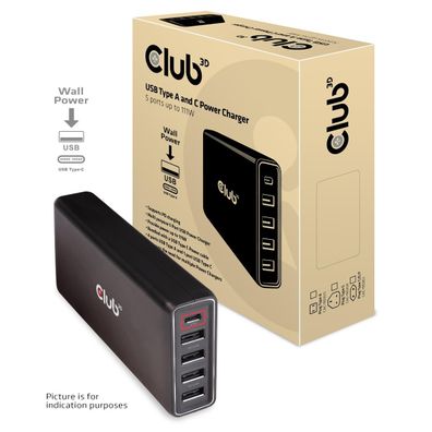 Club 3D CAC-1903EU Club3D Schnellladegerät 1xUSB Typ C, 4xUSB Typ A, PD 111W retail