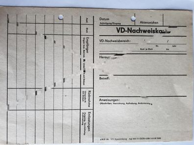 DDR MdI Vordruck VD-Nachweiskarte blanko