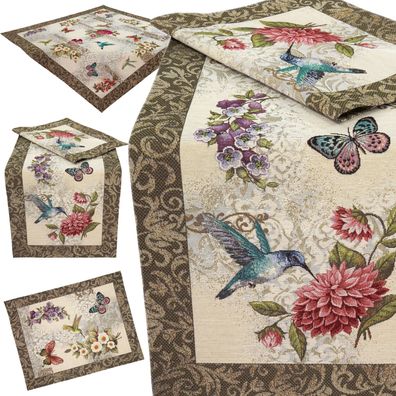 Gobelin Tischdecke Tischläufer Platzset Mitteldecke Decke Sommer Kolibri Blumen