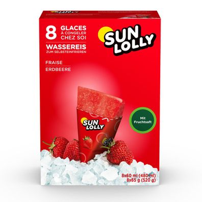 Sun Lolly Wassereis zum Selbsteinfrieren mit Erdbeergeschmack 8er