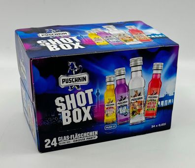 Puschkin Shot Box (24x0,02l) 17,5%vol. - Nuts & Nougat, Passionfruit Yuzu, Blueberry,