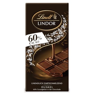 Lindt Lindor 60 Prozent Cacao zartschmelzende Dunkle Schokolade 100g