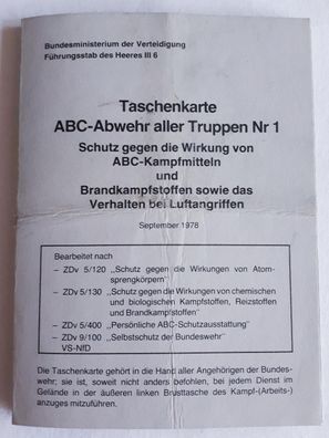 Taschenkarte Bundeswehr ABC-Abwehr aller Truppen