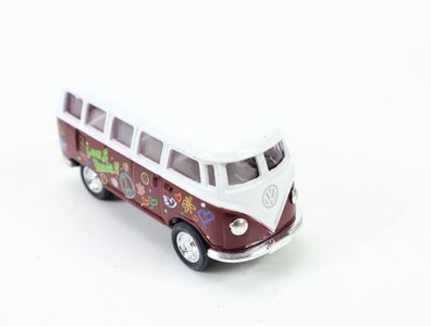 Kinsmart 464778 Modellauto PKW VW Classical Bus (1962) Love & Peace Braun 1:64