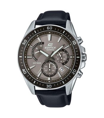 Casio Edifice Armbanduhr Edelstahl schwarzes Lederband EFR-552L-5AVUEF